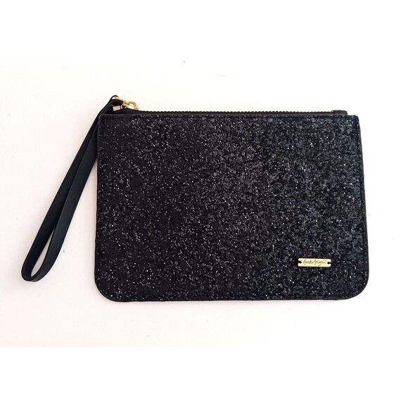 NEW Charlie Paige Blk Glitter Sparkle Wristlet Slim Pouch Zip Top 8X5 - Picture 1 of 6